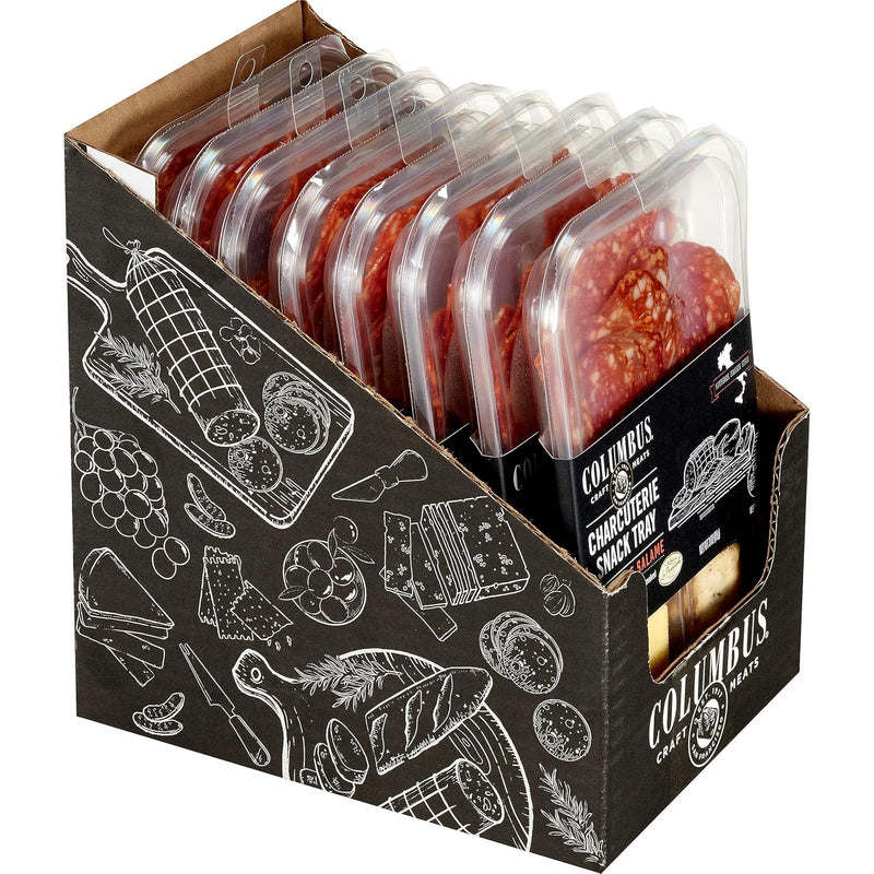 COLUMBUS Calabrese Snack Tray with Charcuterie Crackers, Gourmet Snacks, 3 Oz