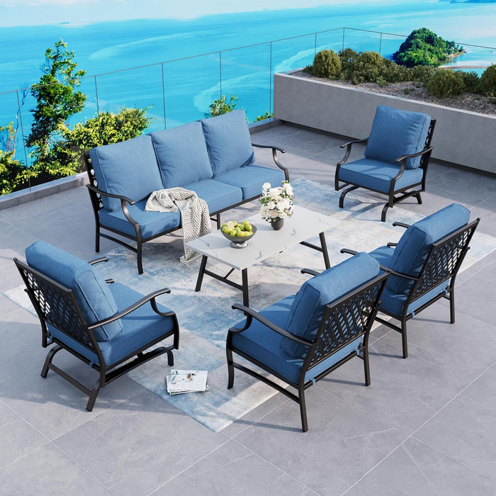 7 Piece Outdoor Patio Furniture Sets Metal Modern Outoor Patio Conversation Set with 5.75" Extra Thick Cushion for Deck Backyard