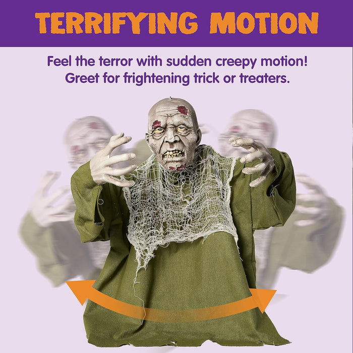 JOYIN Halloween Animated Zombie Groundbreaker Outdoor Decor with Light Up Eyes Creepy Animatronic Decorations with Movable Arms for Halloween Party Prop and Lawn Patio Yard Outside Decorations