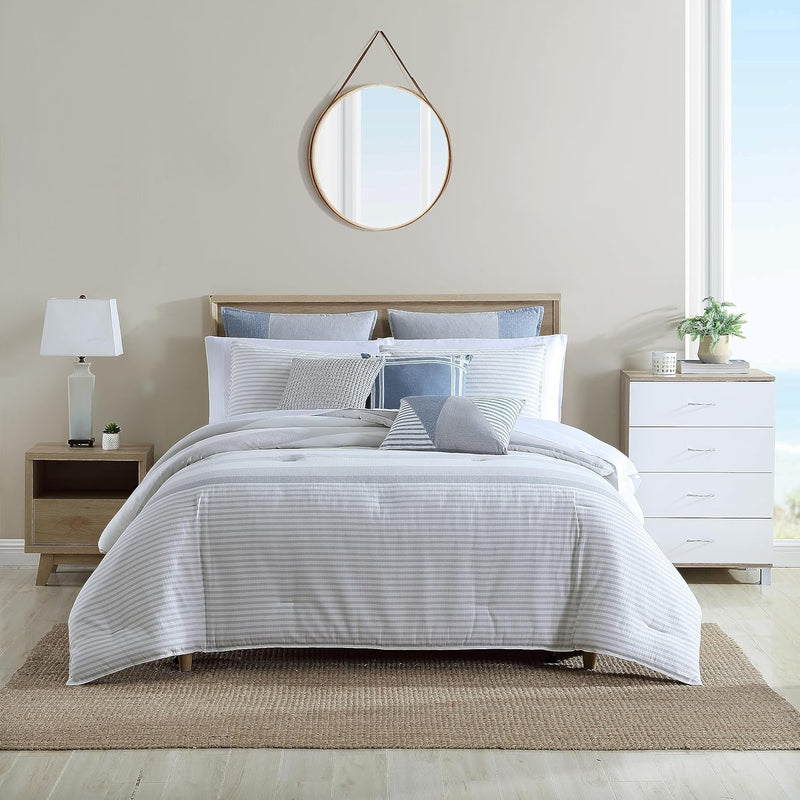Nautica - King Comforter Set, Soft Yarn-Dyed Cotton Bedding, Medium Weight for Year Round Use, 3 Piece Bed Set with Matching Pillowcases (Fairwater Blue)