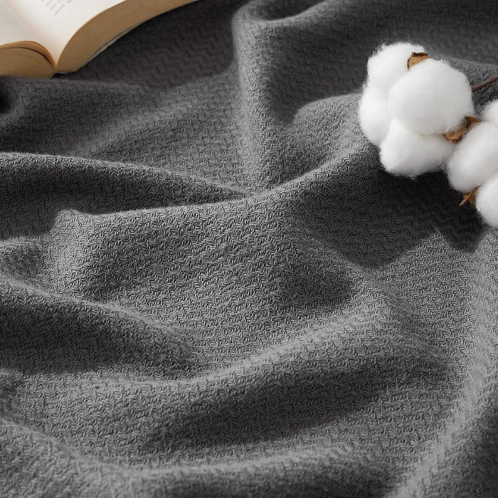 Bedsure GentleSoft 100% Cotton Blanket Queen Size for Bed - Breathable and Lightweight, Soft Cozy Textured Herringbone Woven Blanket for Summer, Linen Beige, 90x90 inches