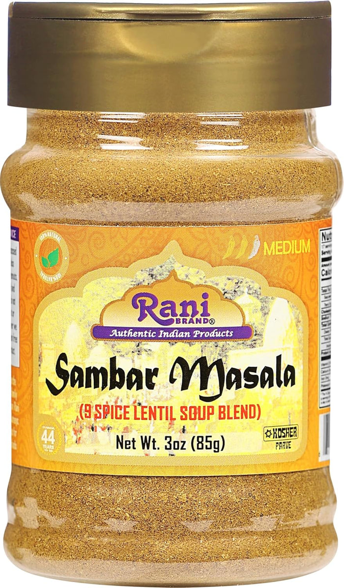 Rani Sambar Masala (Lentil Soup Spice Blend) 3oz (85g) PET Jar ~ All Natural | Vegan | No Colors | Gluten Friendly | NON-GMO | Kosher | Indian Origin