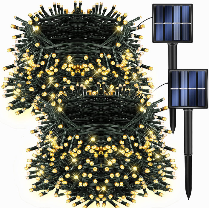 Dazzle Bright 2 Pack Total 400LED 132FT Halloween Solar String Outdoor Lights, 8 Modes Waterproof Halloween Lights for Bedroom Patio Garden Tree Party Yard Decoration (Purple & Orange)