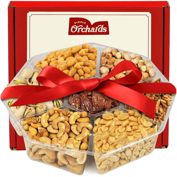 Holiday Nuts gift Basket - Delicious Mixed Cravings Gourmet Collection, Features 7 Sectional Platter with Freshly Roasted Nuts, Thanksgiving Gift Basket.