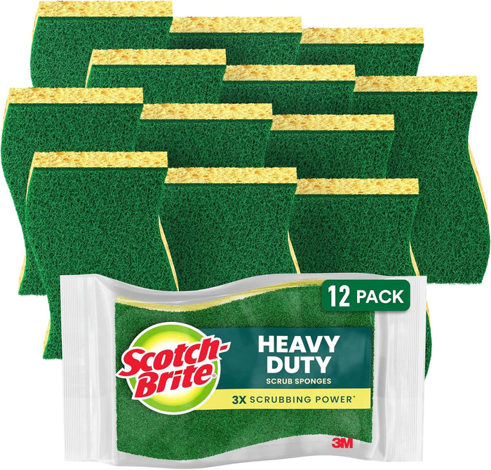 Scotch-Brite Heavy Duty Scrub Sponge, 6 Kitchen Sponges Designed for Tough Messes in the Kitchen that Last 3X Longer*, Best for Cast Iron Skillets and Outdoor Grills, Flexible, Durable, and Strong
