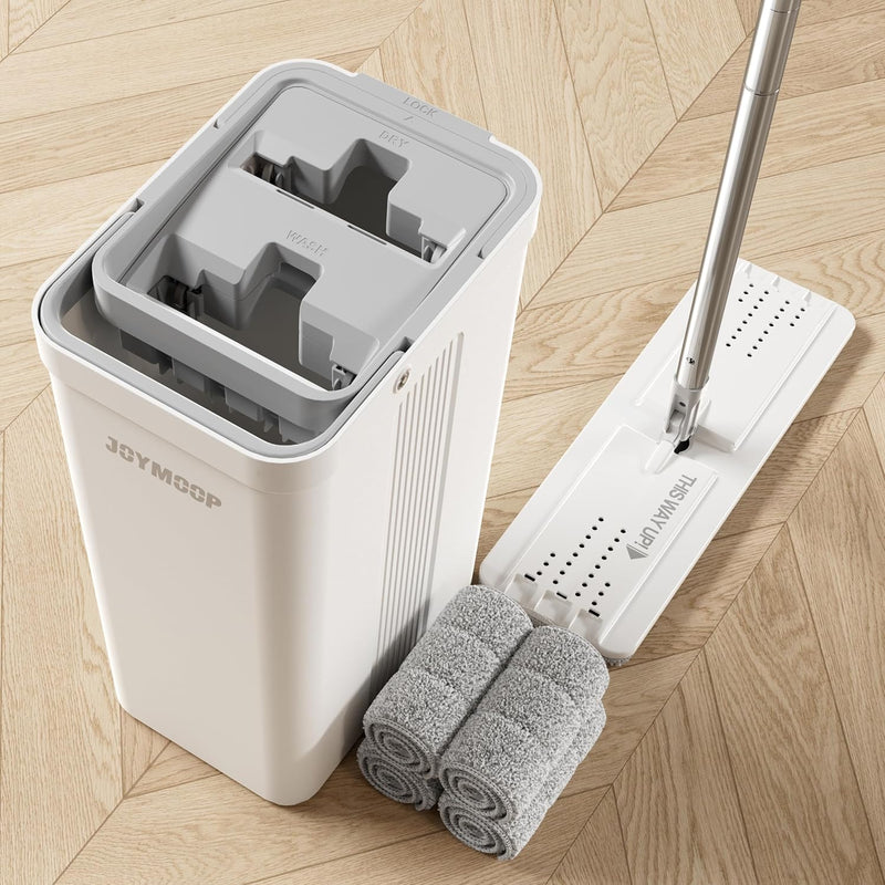 JOYMOOP Mop and Bucket with Wringer Set for Home, Flat Mop and Bucket System, Mops for Floor Cleaning and Wall Cleaner, with 3 Reusable Microfiber Mop Pads