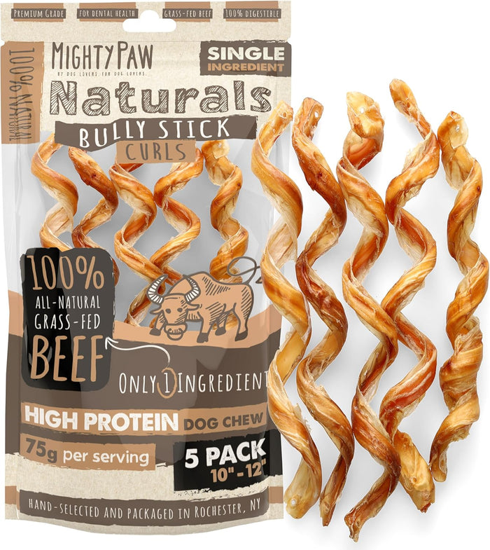 Mighty Paw Long Lasting 12" Bully Sticks for Dogs - All Natural Grass Fed Beef Chews. Lower Odor Dog Bully Sticks for Large Dogs, Medium and Small Breeds. Single Ingredient Treats