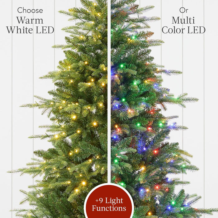 Best Choice Products Full Aspen Christmas Tree, 9ft Pre-lit Realistic Noble Fir w/ 1,200 Glowing Micro LED Lights, 2-in-1 White & Multicolor