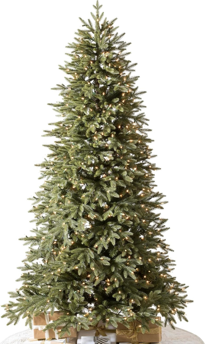 Balsam Hill 7.5ft Unlit Stratford Spruce - Slim Artificial Christmas Tree with True Needle Foliage & Premium Stand for Small Spaces