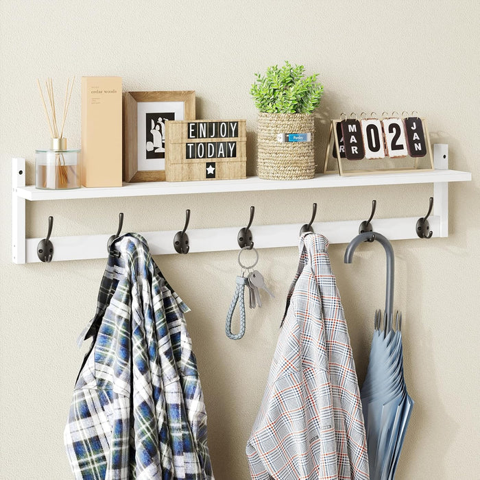 BAMEOS Wall-Mounted Shelf with Hooks - 28.9 Inch Entryway Hanging Shelf with 5 Dual Hooks for Bathroom, Living Room, Bedroom (Black)
