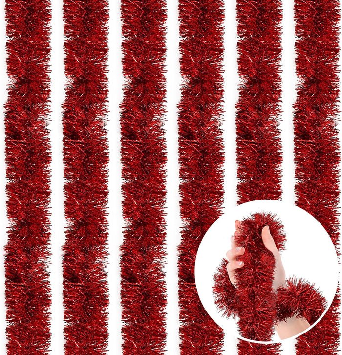 LITLANDSTAR 118 Feet Red Christmas Tinsel Garland, Metallic Twist Garland Shiny Hanging Foil Tinsel Garland for Christmas Tree Home Office Party Decoration