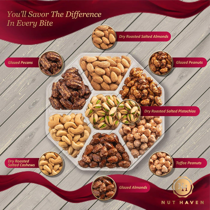 Holiday Christmas Nuts Gift Basket - Assortment of Sweet & Roasted Salted Gourmet Nuts - Assorted Food Gift Box for Christmas, Holiday, Family, Sympathy, Men & Women.