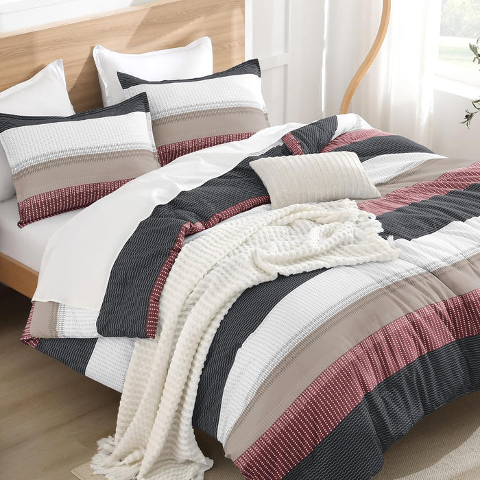 Litanika Full Size Comforter Sets Black White Grey - 3 Pieces Lightweight Bedding Set, All Season Down Alternative Comforter (1 Comforter, 2 Pillowcases)