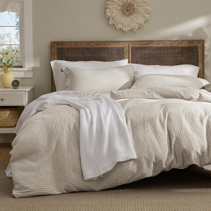 Bedsure Luxury Waffle Duvet Cover King Size - Textured Duvet Cover Set, Soft, Breathable Bedding Set (104"x90") with 2 Pillow Shams for All Season, Olive Green, Comforter Not Included