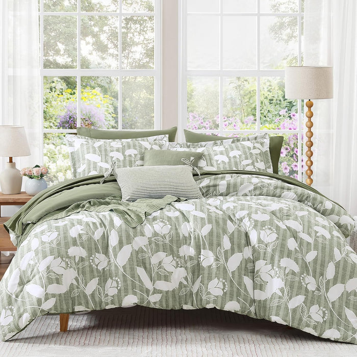 Queen Comforter Set -7 Pieces Terrecotta Floral Comforter Set for All Seasons, Bed in a Bag Queen with Botanical Flowers Comforter, Sheets, Pillowcases & Shams