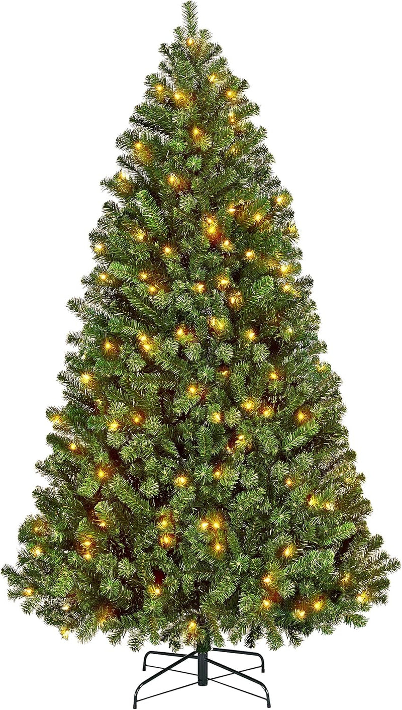 Yaheetech 9ft Pre-lit Spruce Artificial Hinged Christmas Pine Tree Prelighted Holiday Xmas Tree for Home Party Decoration with 850 Warm White Lights and 2160 Branch Tips, Green