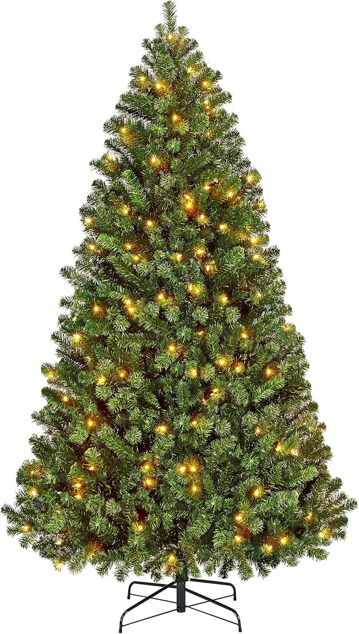 Yaheetech 9ft Pre-lit Spruce Artificial Hinged Christmas Pine Tree Prelighted Holiday Xmas Tree for Home Party Decoration with 850 Warm White Lights and 2160 Branch Tips, Green