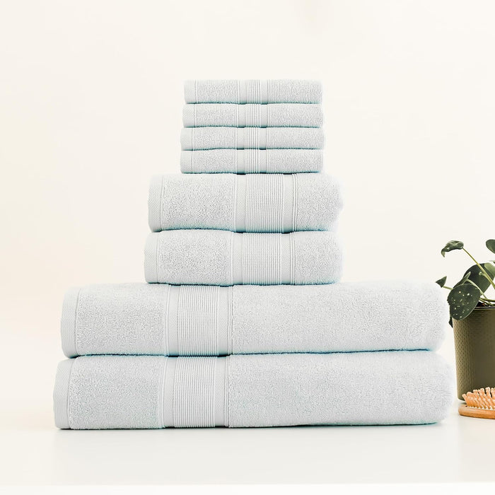 Luzia 8 Piece Bathroom Towel Set - 100% Turkish Cotton, Premium Quality - 2 Bath Towels 2 Hand Towels and 4 Washcloths (Lavender/Purple)