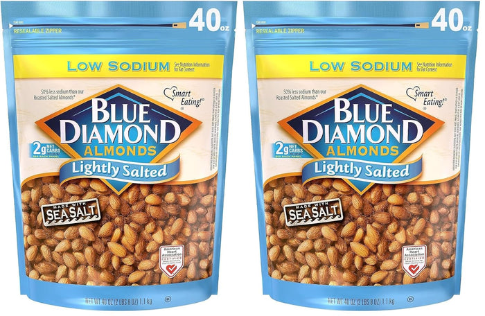Blue Diamond Almonds Low Sodium Lightly Salted Snack Nuts, 40 Oz Resealable Bag (Pack of 1)