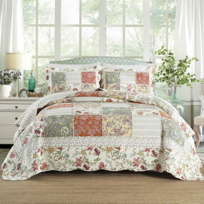 Yvooxny Queen Quilt Set Bedspread Reversible Plaid Grid Quilted Bedspread 3-Piece Real Patchwork Quilt Bedding Set ith Shams for All Seasons, Queen Size, 98 * 90 Inches