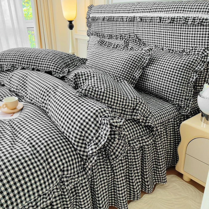 LifeTB Green Gingham Comforter Set King Modern Style Plaid Comforter Set 3 Pieces Boho Grid Comforter with 2 Pillowcases Soft Fluffy Checkered Pattern Comforter Farmhouse Gingham Bedding Set King