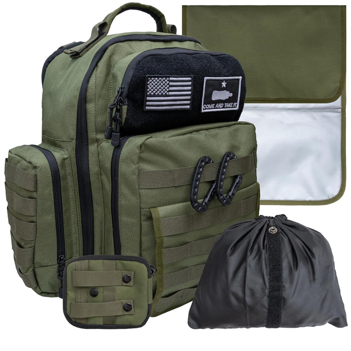 Dad Diaper Bag - Molle-Style Military Diaper Backpack Made of Rugged 900D Waterproof Polyester with Wider Extra-Long Straps, Pouch for Dirty Diapers, Baby Wipes Dispenser & Insulated Bottle Pockets