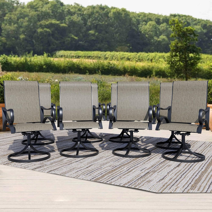 Outdoor Patio Swivel Dining Chairs Set of 4, All-Weather Swivel Rocker Chairs with Textilene High Back and Black Rust-Proof Metal Frame, Perfect for Patio, Lawn, Garden, or Backyard, Grey