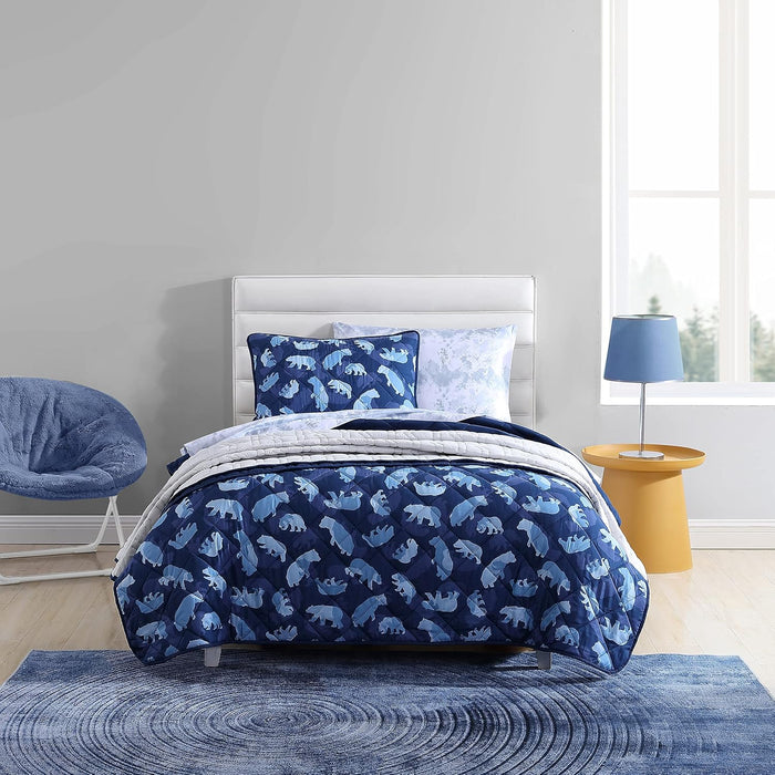 Eddie Bauer - Queen Quilt Set, Reversible Cotton Bedding with Matching Shams, Lightweight Home Decor for All Seasons (Eastmont Navy, Queen)