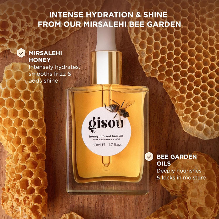 Gisou Honey Infused Hair Oil Mini - Hydrating & Frizz Control Treatment with Mirsalehi Honey, Adds Shine & Heat Protectant for All Hair Types, 0.7 Fl Oz
