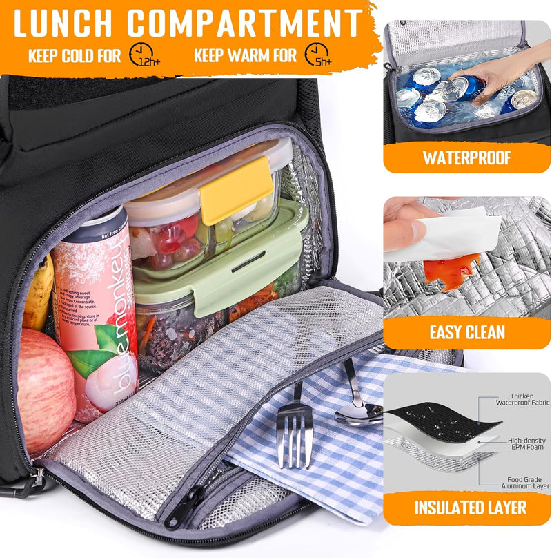 Lunch Box Backpack for Men, Tactical Cooler Backpack with Laptop Compartment Leakproof RFID Lunchbox Bag for Work