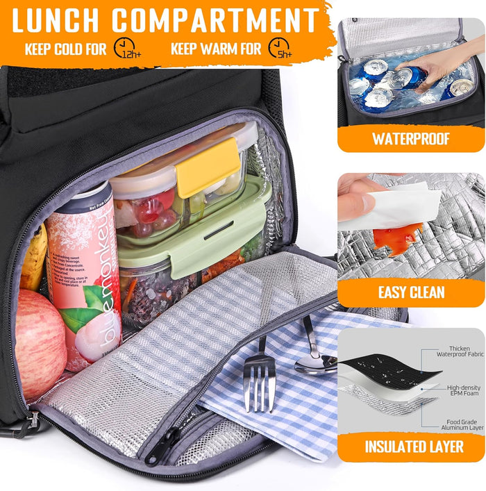 Lunch Box Backpack for Men, Tactical Cooler Backpack with Laptop Compartment Leakproof RFID Lunchbox Bag for Work