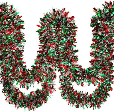 Dingion 59 Feet Christmas Tinsel Garlands Metallic Twist Garland Hanging Garland Ornaments for Halloween Christmas Tree Party Supplies Indoor and Outdoor Decoration(Shinny,Red Green Silver)