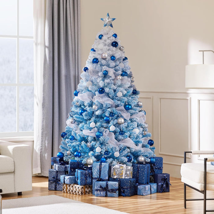 Yaheetech 6ft Pre-lit Artificial Christmas Tree with Incandescent Warm White Lights, Snow Flocked Full Prelighted Xmas Tree W/820 Branch Tips, 250 Incandescent Lights & Foldable Stand, Green & White