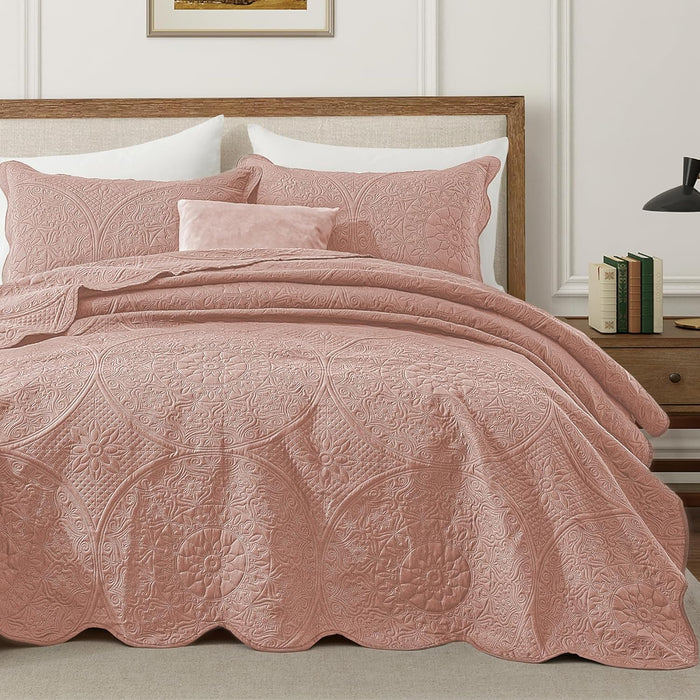 IR Imperial Rooms Queen Quilt Bedding Set Size (90" x 96") + 2 Pillow Shams (20" x 26"+ 2") - 3 Pcs All Season Lightweight Reversible Microfiber Coverlet Embossed Quilt Bedspread (Grey)