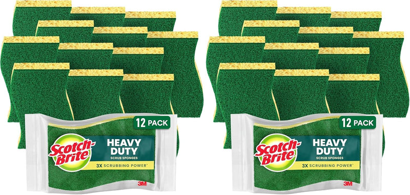 Scotch-Brite Heavy Duty Scrub Sponge, 6 Kitchen Sponges Designed for Tough Messes in the Kitchen that Last 3X Longer*, Best for Cast Iron Skillets and Outdoor Grills, Flexible, Durable, and Strong