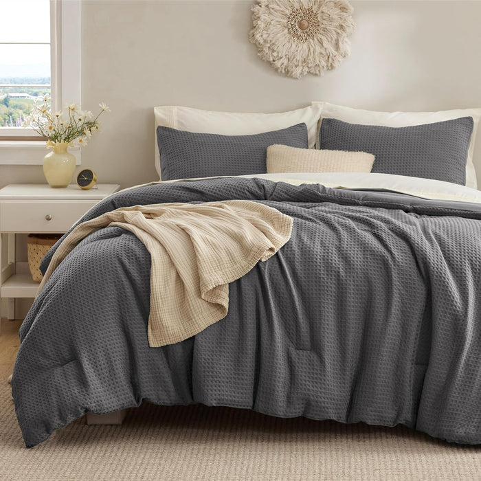 Bedsure Waffle Comforter Set Queen, Soft and Breathable Khaki Bedding Comforter Set, 3 Pieces, 1 Waffle Weave Comforter (90" x 90") and 2 Pillowcases(20" x 26")