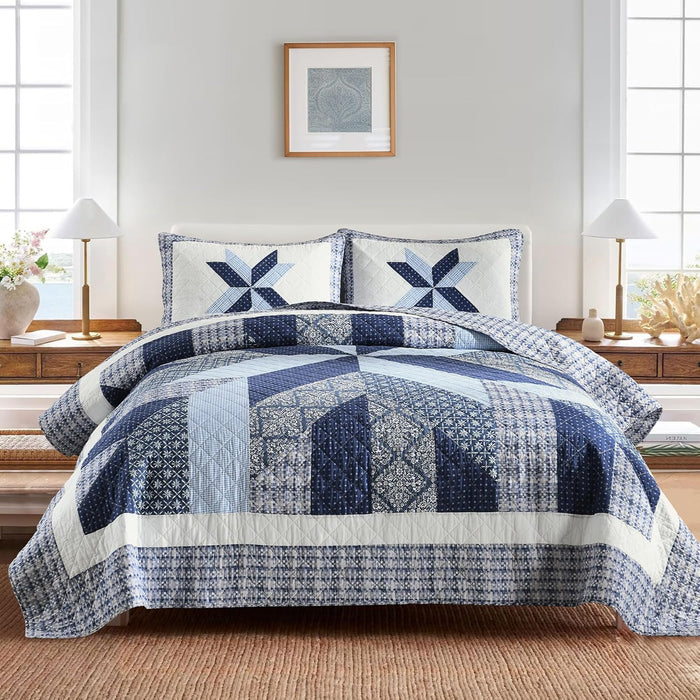 Secgo King Size Comforter Set- 100% Cotton Quilt King Size Set, Green, Sage bedspreads (96 * 108 Inch) with 2 Pillow Shams, Patchwork Reversible Lightweight Bedding