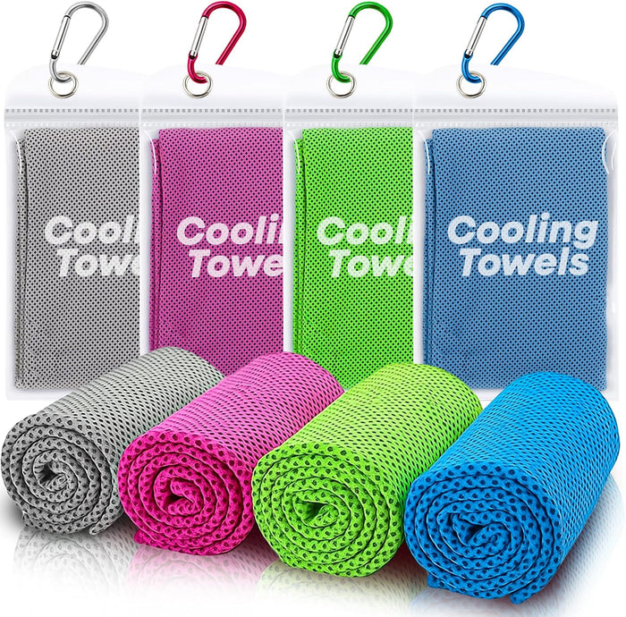 4 Pack Cooling Towels (40"x 12"), Soft Breathable Gym Towels, Tough Outdoors Ice Towel for Neck and Face, Camp Essentials Microfiber Sweat Towels for Gym, Run, Yoga, Workout, Travel, Climb