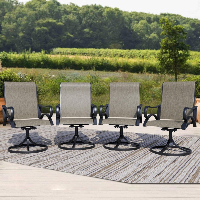 Outdoor Patio Swivel Dining Chairs Set of 4, All-Weather Swivel Rocker Chairs with Textilene High Back and Black Rust-Proof Metal Frame, Perfect for Patio, Lawn, Garden, or Backyard, Grey