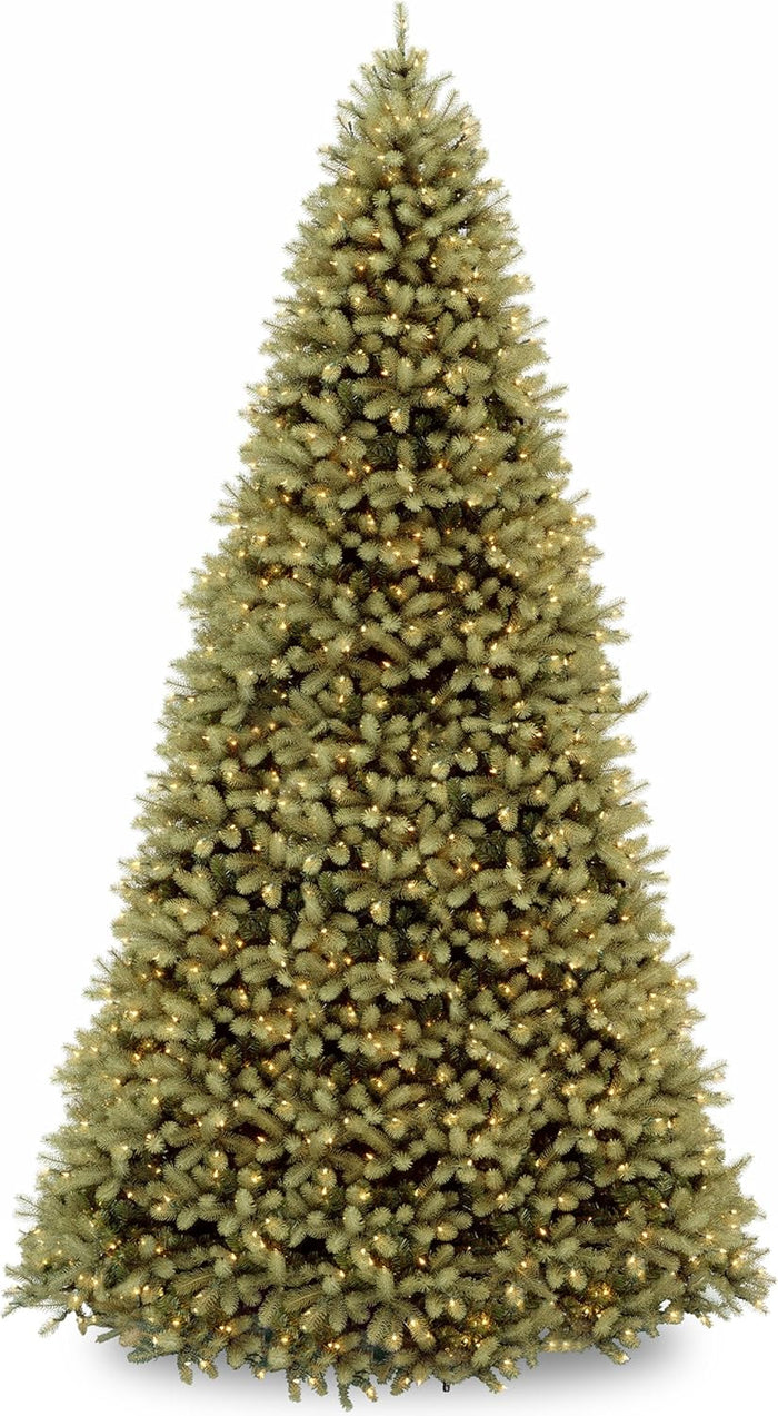 National Tree Company Pre-Lit 'Feel Real' Artificial Full Downswept Christmas Tree, Green, Douglas Fir, White Lights, Includes Stand, 6.5 feet