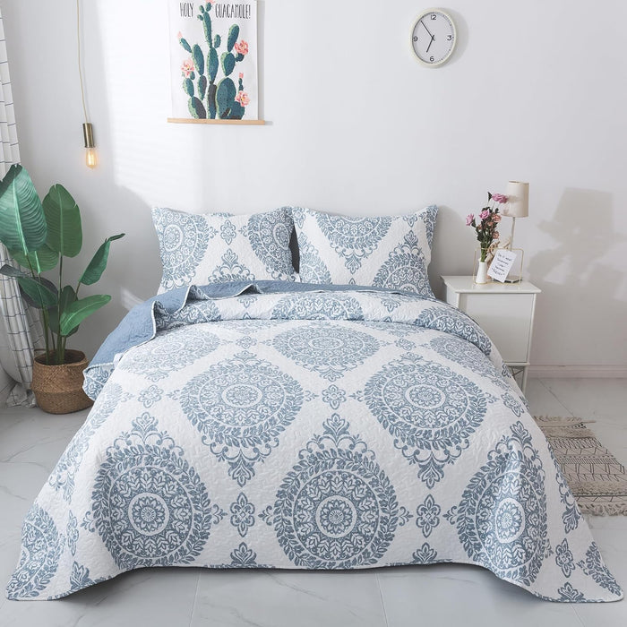 Travan 3-Piece Queen Quilt Sets with Shams Oversized Bedding Bedspread Reversible Soft Coverlet Set, Queen Size