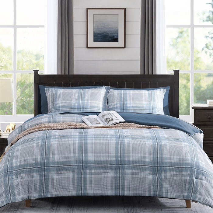 MaiRêve Queen Comforter Set, Plaid Design Comforter Set 7 Pieces, Comfortable Red Queen Bedding Sets Queen, Lightweight, Warm and Breathable (Red, Queen, 90"x90")