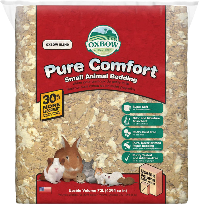 Oxbow Animal Health Pure Comfort Bedding, Rabbit, Hamster, & Guinea Pig Bedding, Bunny Supplies for Litter Box, Pet Safe, Low Dust, White Paper, 72 Liter Bag