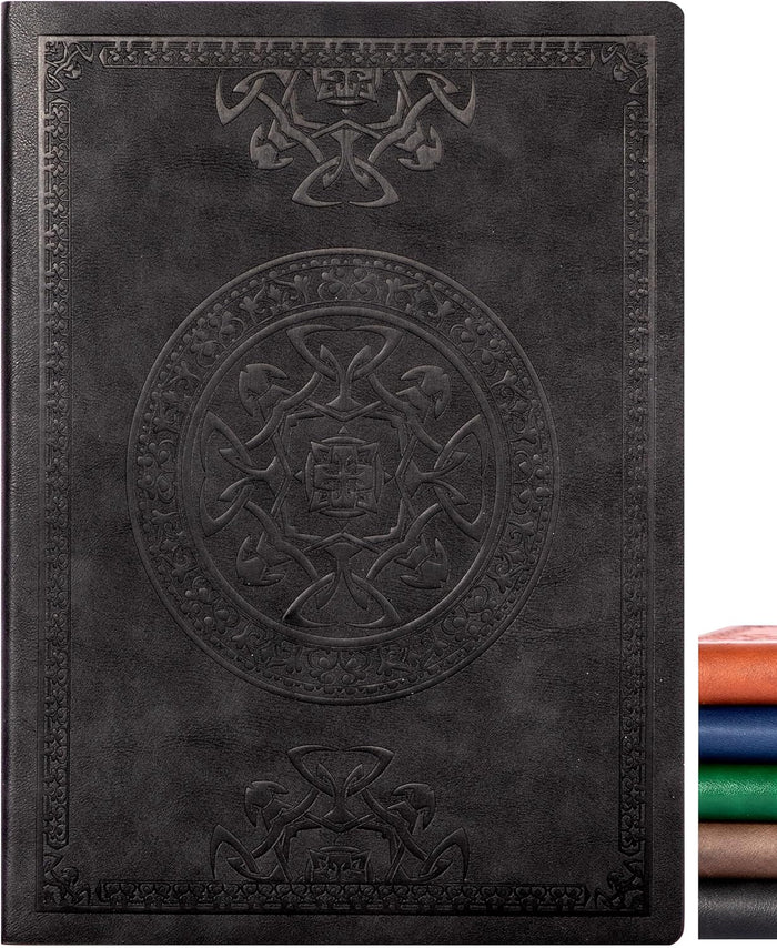CAGIE Lined Journal for Men Soft Cover Notebook Leather Journals for Writing, 180 Lay Flat Vintage Mens Journal Personal Diary, 5.7'' X 8.3'', Black