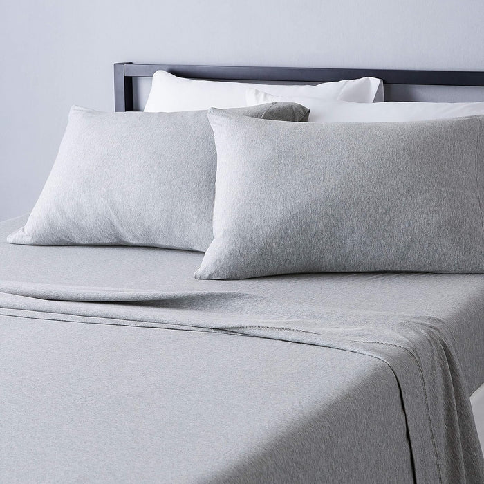 Amazon Basics 4 Piece Bed Sheets Set, 100% Cotton Jersey, Includes Super Soft, Flat and Fitted Sheets, Pillowcase, King, Oatmeal, Solid