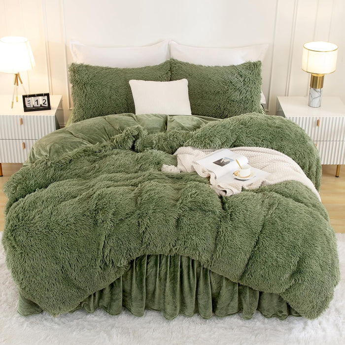 Andency King Size Comforter Set Black, Fluffy Winter Faux Fur Warm Soft Plush Bedding Comforter Set (1 Velvet Comforter & 2 Pillowcases), Fuzzy Thick Heavy Puffy Comforters Bed Set