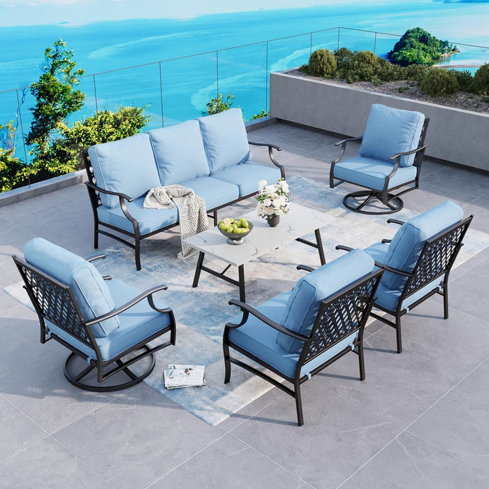 7 Piece Outdoor Patio Furniture Sets Metal Modern Outoor Patio Conversation Set with 5.75" Extra Thick Cushion for Deck Backyard