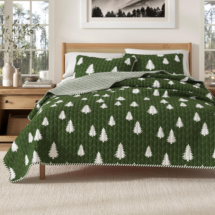 Great Bay Home Twin/Twin XL Reversible Rustic Lodge Olive Bedspread Quilt with Sham - All Season Cabin Coverlet Bedding Set (Includes 1 Quilt, 1 Pillow Sham)