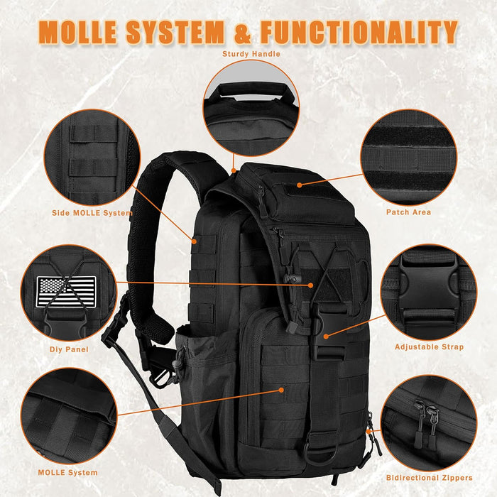 Tactical Sling Bag for Men,Large Tactical Shoulder Bag with Bottle Holder, Cross Body Bag Chest EDC Bag For Camping Hiking Trekking Daypack