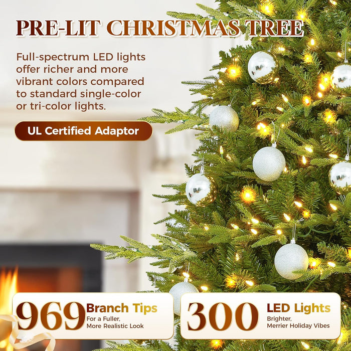 HOLLO STAR 6 ft Prelit Pencil Christmas Tree with 300 LED Lights, App Control, Aspen Artificial Christmas Tree, Multi-Color RGBW Lights, 969 PE & PVC Branch Tips, Skinny Xmas Tree, for Home, Party